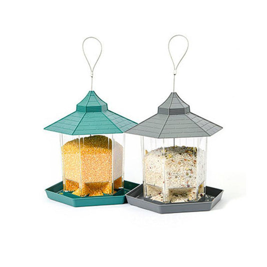 Garden Hanging Wild Bird Feeder Birds Gazebo Shape Container Waterproof Outdoor - Green