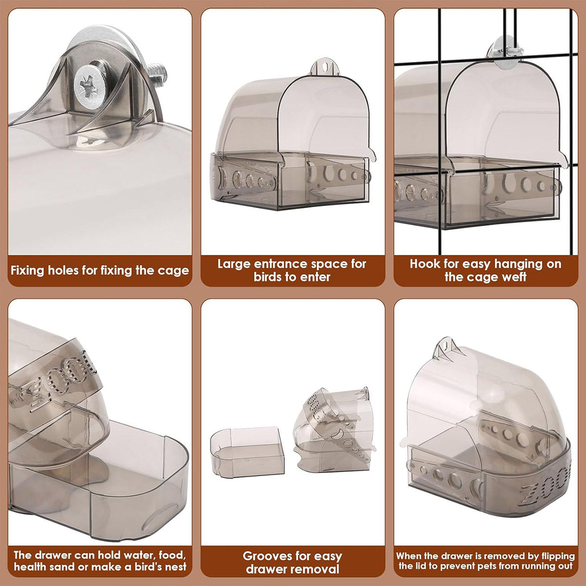 Parrot Bath Box Grey Bird Cage Accessory Bathroom Bird Bathtub for Small Birds