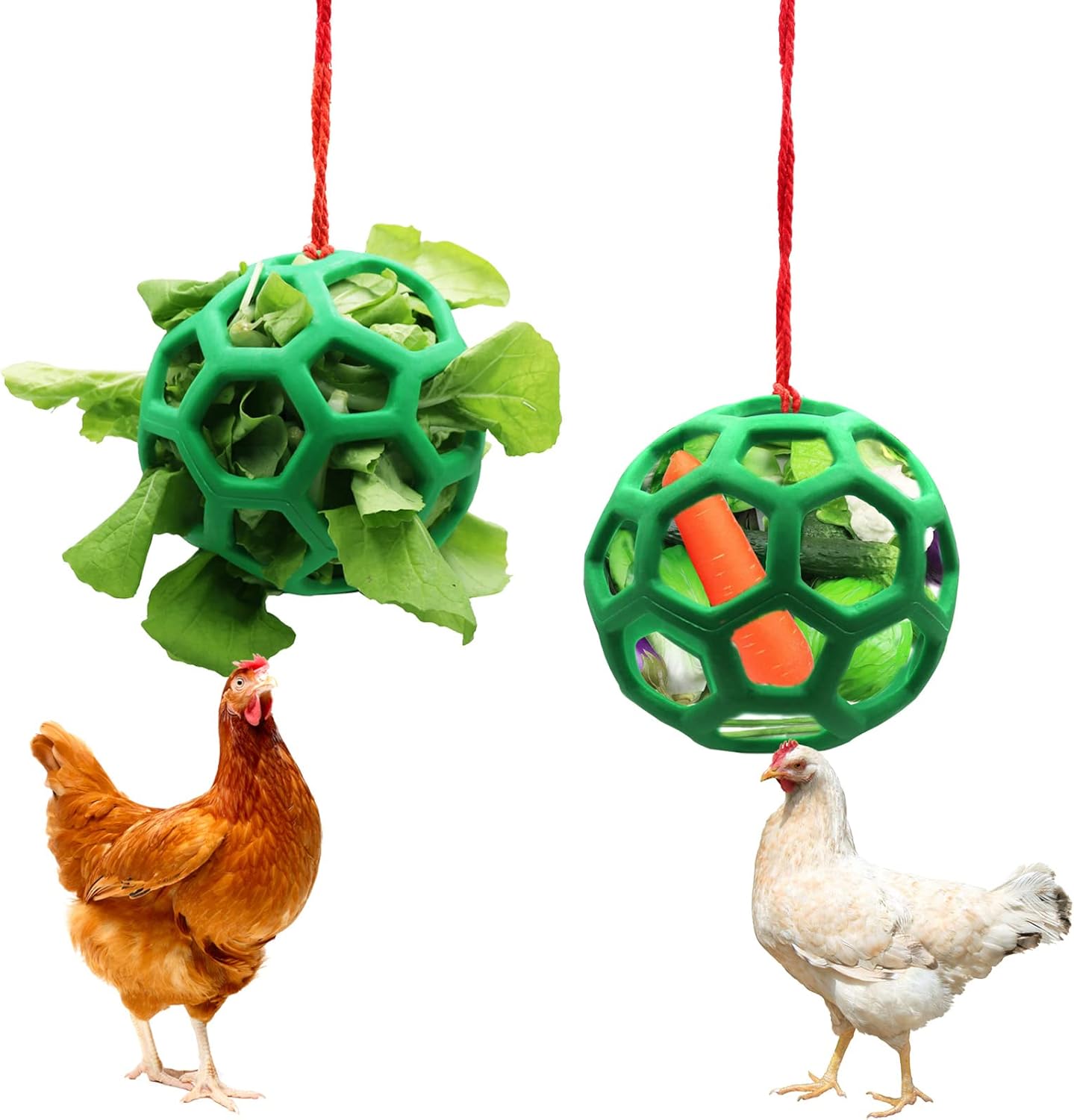2pcs Chicken Vegetable Feeder Ball Hanging Feeding Toy, Poultry Fruit Holder Chicken Cabbage Feeder Treat Feeding Tool for Hens Chicken Coop Goose Duck Large Birds