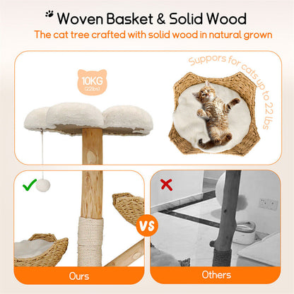 Cat Tree Scratcher Plush Sisal Willow Wood w Basket Cushion