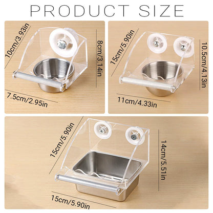 Parrot Stainless Steel Food Bowl Bird Feeder Cage Hanging Dish for Pet Birds - S