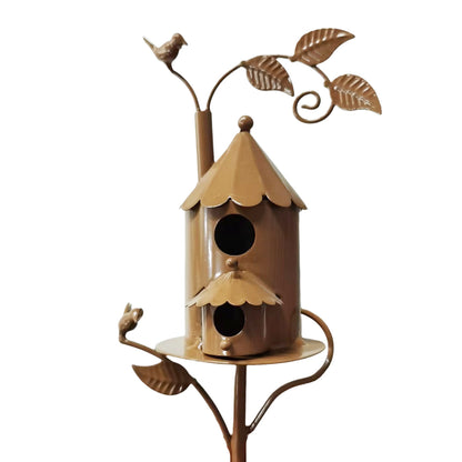 Birdhouse Garden Stakes Outdoor Yard Ornaments for Lawn and Garden Decoration - A
