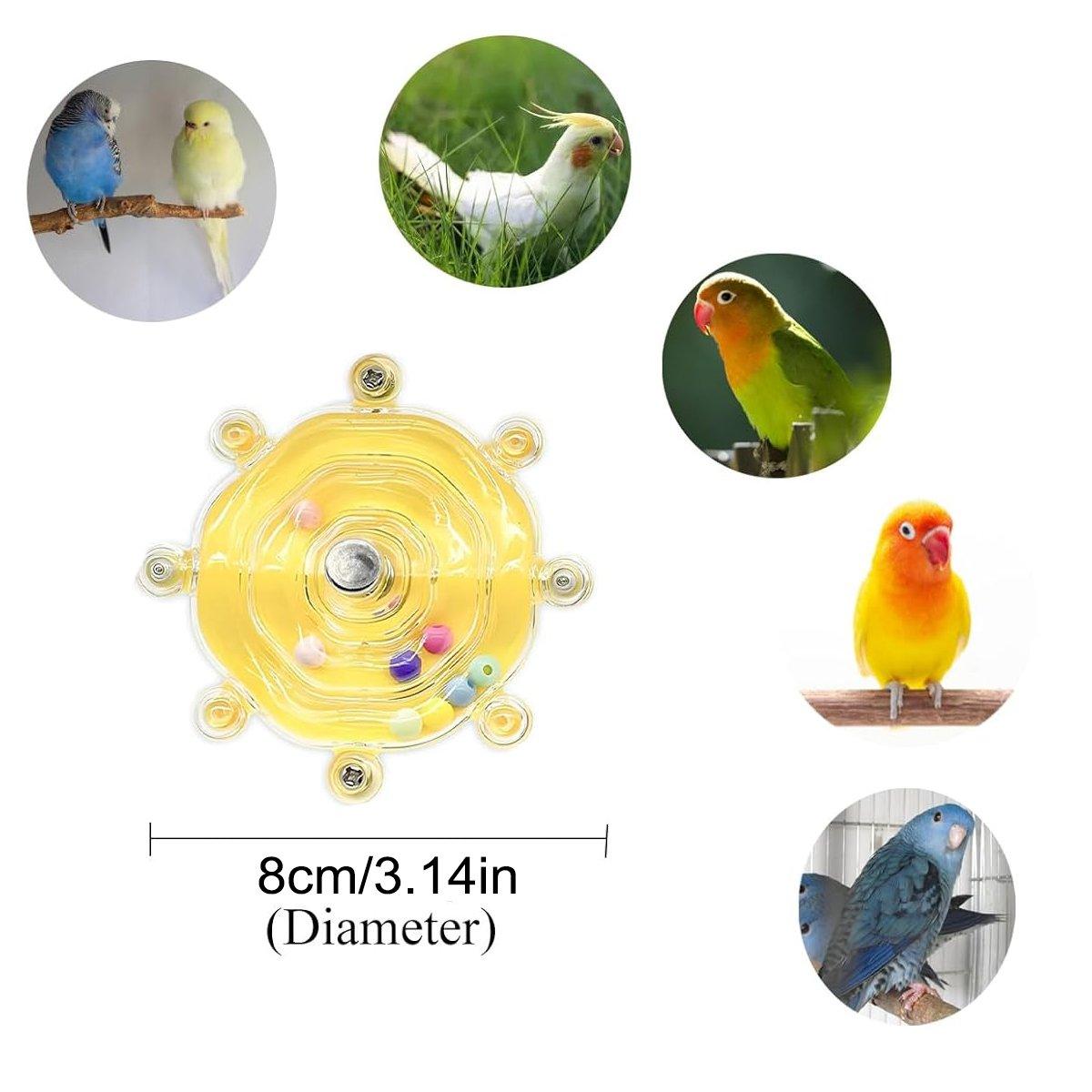Interactive Parrot Spinning Wheel Stress Relief Toy for Small Birds Durable - Yellow