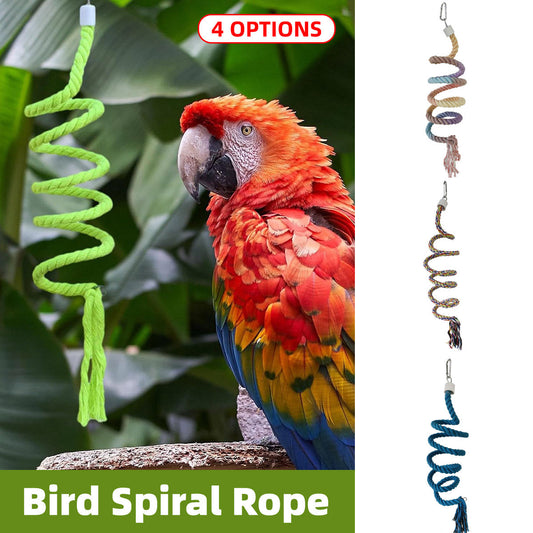 Bird Climbing Rope Toy Cotton Spiral Ladder Parrot Cage Hanging Swing Pet Toy - Colourful