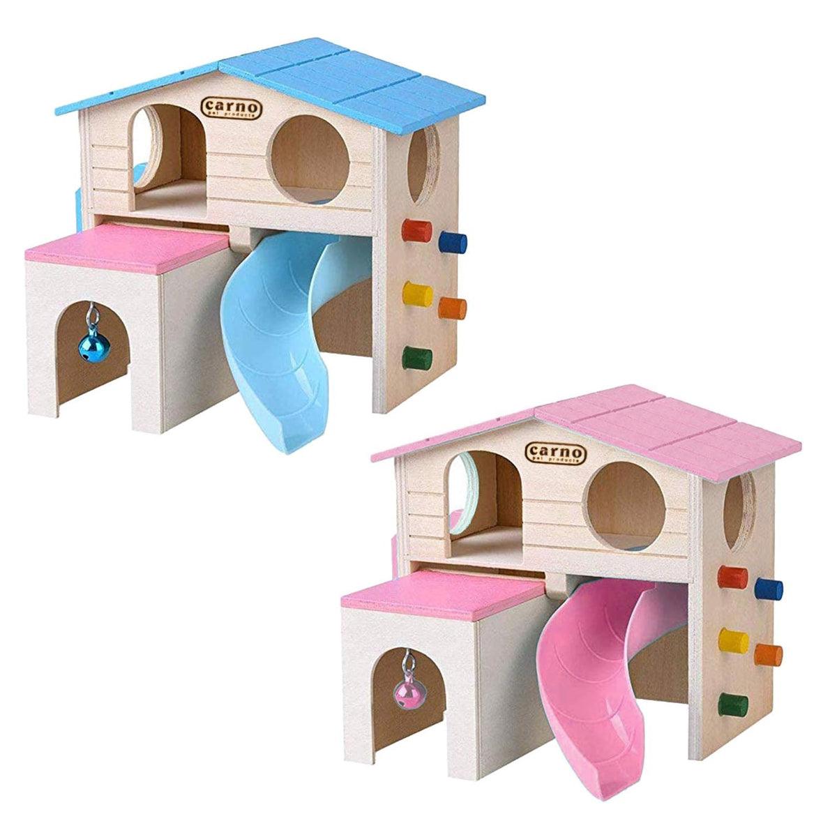 Wooden Luxury Hamster Villa Escape House Fun Nest Pet Home for Small Animals - Pink