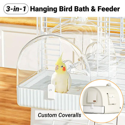 3in1 Parrot Bath Basin Bird Bathtub Cage or Accessory Pet Bird Feeder Water Bowl - Overdress