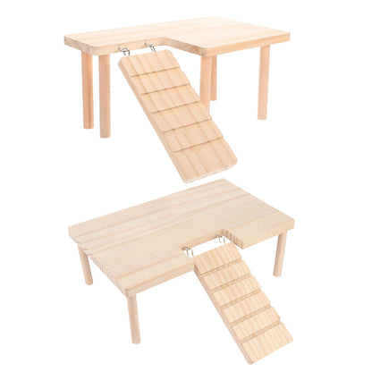 Hamster Wood Stand Platform with Ladder Small Animal Toy Hamster Rat Accessories - L-shape