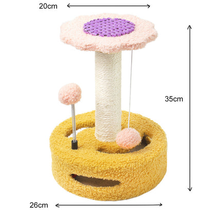 Yellow Bold Flower Cat Scratching Post - Interactive Plush & Sisal Cat Toy with Teaser Balls
