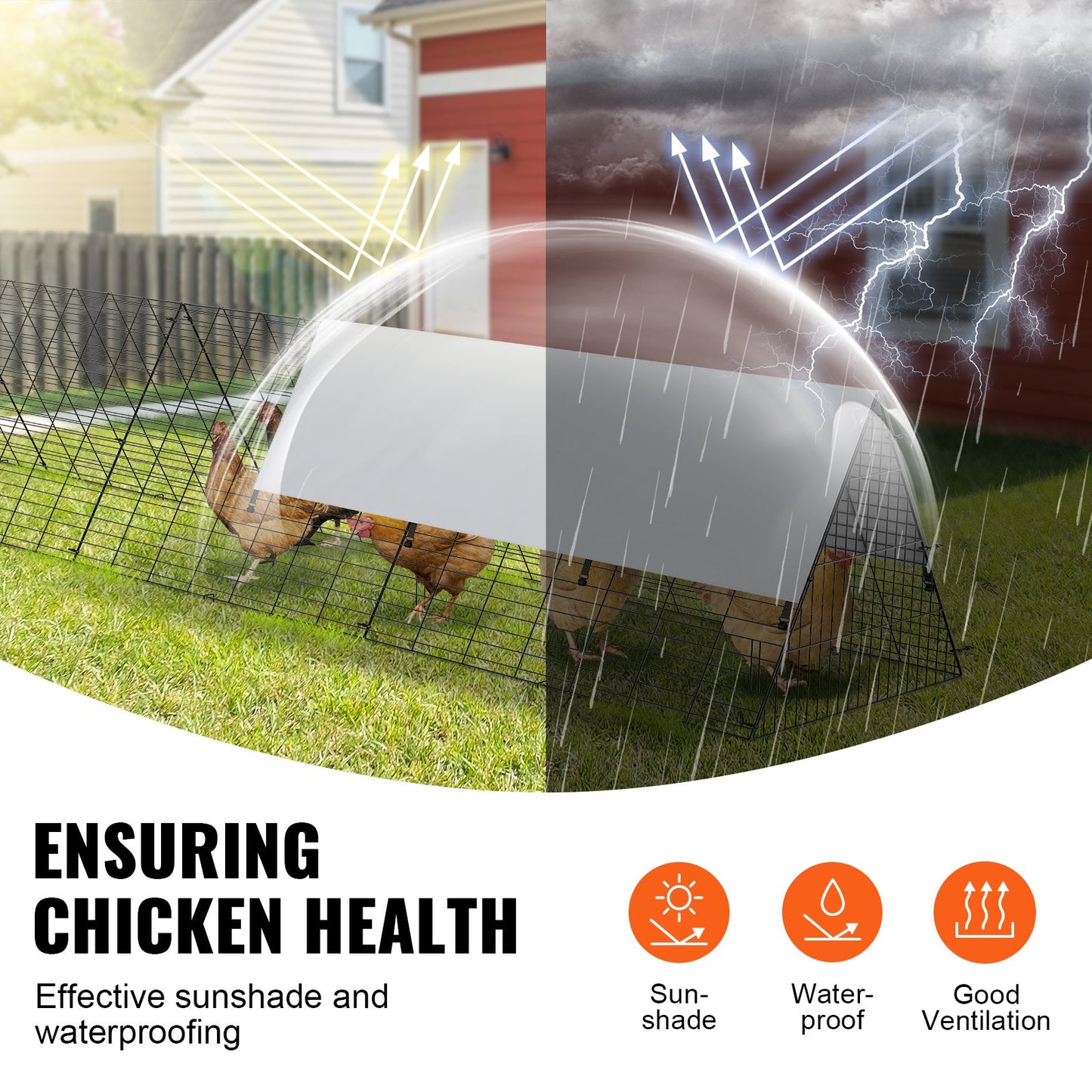 VEVOR Chicken Tunnels, 400x100x61.5 cm(LxWxH) Chicken Tunnels for Yard, Portable Chicken Tunnels for Outside with Corner Frames, Chicken Coop Run, Suitable for Chickens, Ducks, Rabbits